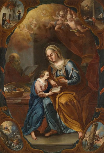 Saint Anne Teaching Mary to Read, with Depictions of Miracles in the Spandrels by Unbekannt Unbekannt